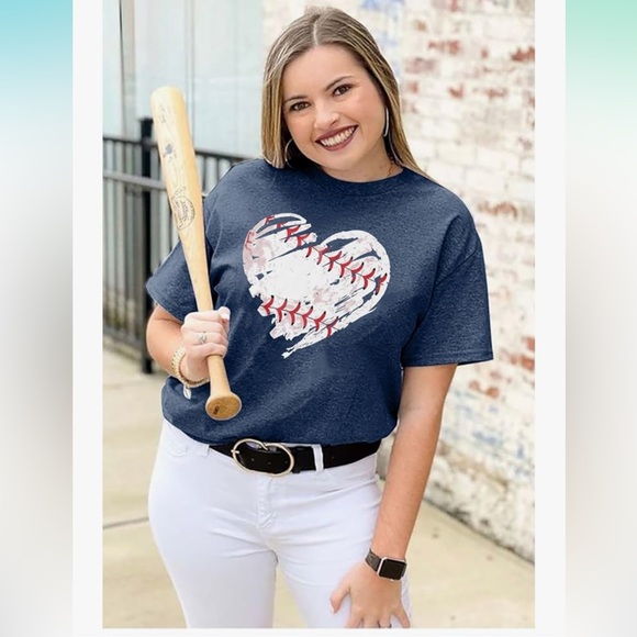 Blue Baseball Heart T-Shirt Women’s Mens Kids Unisex 2XL XXL - Picture 5 of 16